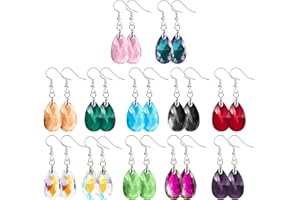 YOLEV 12 Paires Boucles d'Oreilles Pendantes en Cristal Bijoux Boucle d'Oreille Fantaisie Femme Boucles d'Oreilles en Cristal Arc en Ciel Fille