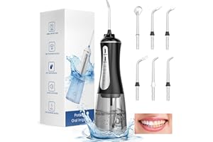 Elinsong Irrigador Bucal Portatil Water Flosser,350ML Irrigador Dental Inalámbrico Profesional,5 Modos IPX7 Impermeable USB-C Recargable,Inalambrico Irrigador-dental Para el Hogar y los Viajes (Negro)
