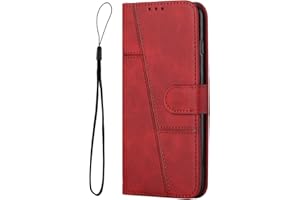 EVERAINY-EU Everainy Cover Compatibile per Xiaomi Redmi Note 11S/Note 11(6.43") Silicone Pelle Libro con Corda Bumper Motivo Flip Portafoglio Case Antiurto Resistente Magnetica Protettiva Custodia (Rosso)