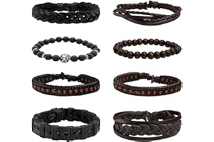 JJDreams 6-10 Pcs Leather Bracelets Set for Women Men Braided Wooden Beads Wrap Cuff Cord Adjustable