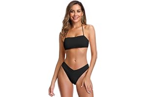 SHEKINI Mujer Traje de Baño de Dos Piezas Bandeau Bikini Top Ajustable con Acolchado Elegante Clásico Bikini Sets de Playa
