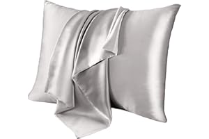 Jaciu 100% Funda de Almohada de Seda, para el Cabello y la Piel, Ambos Lados Funda de Almohada de Seda de Morera 21 Momme 600 Hilos Suaves y Transpirables （Gris, Estándar: 51x66cm, 1 Pieza）