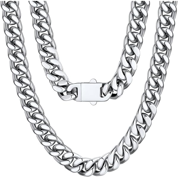 COOLSTEELANDBEYOND Collana in Acciaio Oro Uomo Donna Barbozzale Catena a Maglie Cubane Miami e Ciondolo Occhio Protezione in Zirconia Cubica