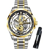 BINBOND Men's Hollow Skeleton Watches Luxury Diamond Business Dress Analog Quartz Stainless Steel Wrist Watch for Men Waterpr
