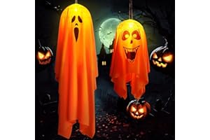 ZZXLOPEZ Fantasmi Appeso di Halloween, 2 Pezzi Puntello di Halloween Fantasma Appeso Scheletro Volante Fantasma, Fantasma Luminoso Appeso, Decorazione di Halloween per Interni ed Esterni per Feste