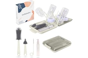 BELLEBEBE Ensemble Goupillon Biberon avec Égouttoir Biberon Bébé - Brosse Biberon et Sèche-Biberon Portable - sans BPA - Pliable et Compact