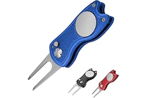 FUZVOL Outil de réparation de divot de golf, outil de divot avec bouton pop-up, petit portable, durable, meilleur cadeau pour les golfeurs professionnels, bleu