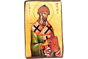 IconsGr Icona greco-cristiana ortodossa in legno fatta a mano di San Spiridione / A0