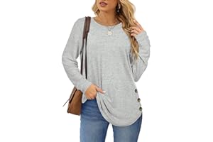 Aokosor Long Sleeve Tops Womens Jumpers Side Buttons Sweatshirts Tunic Ladies Tops
