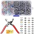 100 Pairs Snap Button Fastener Kit, Metal Press Studs Without Sewing, Hollow and Solid Metal Prong Snaps Buttons with Plier, 5 Claw Metal Buckle Tool Set for Fabric DIY Crafts