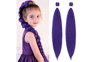 JIEANYAN Purple Braiding Hair Extensions for Braids 24 Inch Long Pre Stretched Braiding Hair 2 Packs Synthetic Crochet Hair Extensions EZ Braid Soft Yaki Texture for Halloween Cosplay(24Inch, Dark Purple)