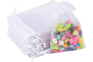 G2PLUS 100 Stück Weiß Organzasäckchen, 10x15 CM Geschenk Organzabeutel, Hochzeit Organza-Beutelchen mit Kordelzug Sie als Hochzeit Bonbonsbeutel, Schmuckbeutel, Geschenkbeutel