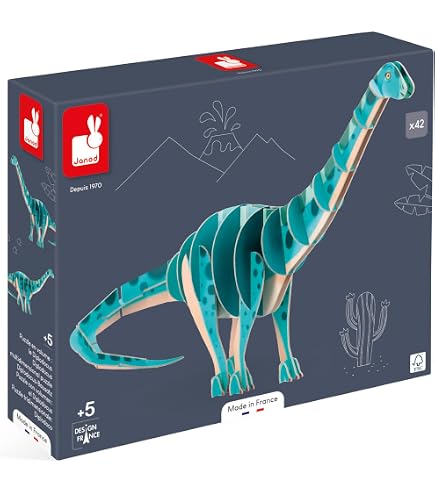 Puzzle 3D Janod Triceratopo 32 Pezzi - Gioco Di Costruzione In Cartone FSC, Dai 5 Anni, Fabbricato In Francia