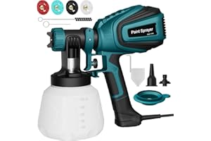 GLORITY Pistola a Spruzzo per Vernice HVLP 700W, Spruzzatore Elettrico con Serbatoio da 1200ML, Flusso 1000ML/Min, 4 Ugelli & 3 Modelli, Flusso Regolabili, con Giunti per Pulizia e Soffiaggio
