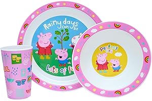 Peppa Pig Perfect Day Kids Tableware 3 Piece Reusable PP Plate, Bowl & Cup Children – Peppa, George Tumbler & Dinnerware Set for Mealtimes – for 24 Months & Up, Re-usable Plastic, Pink