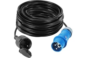 MEISHILE 10M Câble Adaptateur CEE, 230v/16A/3 Broches Prise Camping Car, avec Capuchon De Protection, Schuko Rallonge Electrique, Accessoire Camping Car, Rallonge Camping Car pour Camping, Bateau