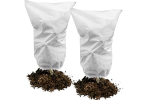 Muzhira 2pcs Winterschutz-Haube, 50g/m² 80cm x 100cm Frostschutzhaube für Pflanzenmit mit Zugband, Garden Winterschutzvlies für Pflanzen für Wetterfest, Kälte, Vögel und Insekten Beige -Weiss