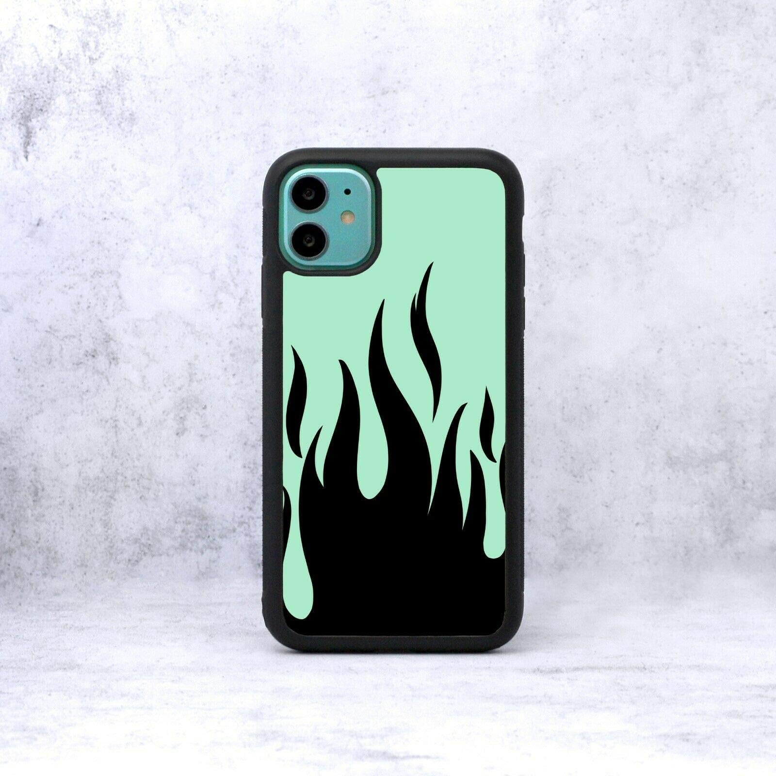 Neon Flames Phone Case/Cover Compatible with iPhone 11 Green