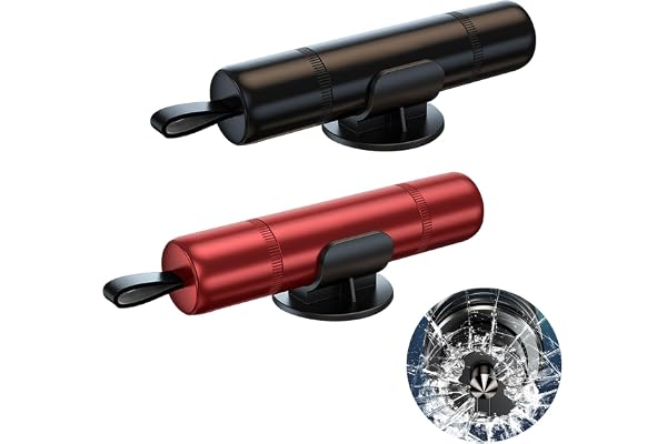 DALAETUS 2 Pièces Outil d'urgence Brise Vitre Coupe Ceinture avec 2 Supports - 2-en-1 Marteau Brise Vitre Voiture et Coupe Ceinture, Coupe Ceinture Brise Vitre, Sécurité Auto, Rouge et Noir