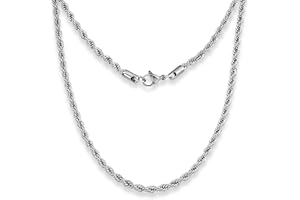 Silvadore 4mm Silver ROPE Chain Necklace For Men - Womens Real Solid Stainless Steel Twist Link - Diamond Cut Neck Pendant Jewellery - Cool Birthday Gift Him Her Boy Girl Kid Man Male - 18 to 36 Inch