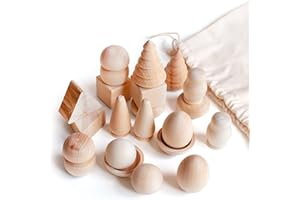 Ulanik DIY 20 Piezas Una Bolsa Maravillosa Juego de Figuras de Madera Sin Terminar Figuras en Blanco Sin Pintar para Pintar, Manualidades de Decoupage Edad 3+ Material Didáctico, Ayuda Visual