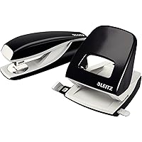 Leitz Büro Heftgerät und Locher-Set, Für 30 Blatt, Ergonomische Design, Schwarz, NeXXt-Serie, 50950095