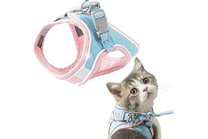 Guinzaglio per Gatto, GeeRic Pettorina per Gatti con Guinzaglio, Imbracatura per Gatti Ultra-Leggero Morbido Regolabile Imbracatura per Gatti con Striscia Riflettente Vestire Rapido per Passeggio S