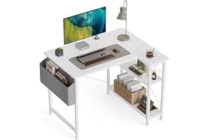 CubiCubi Bureau d'ordinateur avec Etagères - 100 * 70 * 75 cm Petit Bureau d'angle en Forme L Table Rangement, Bureau Informatique Réversible Bibliothèque, Blanc
