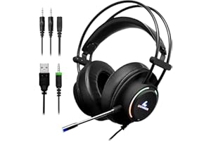 LYCANDER Gaming Headset with Microphone LED Light, 3.5mm input - for PC, PS4, Xbox One, Nintendo Switch and more (Comfort - Black/Rainbow)