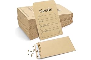 Bekecidi Buste per Semi Kraft da 100 Pezzi con Modello di Raccolta Semi Prestampato, Buste Autosigillanti per Conservare Piccoli Oggetti, Semi, Denaro, Monete