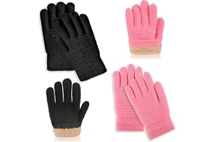 GOSHIES barn varma stretch stickade handskar med tjockt fleecefoder 2 par fingerhandskar barnhandskar vinter för pojkar och f
