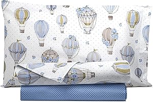 Smart Deco Home Completo letto lenzuola federe letto stampa fantasia 100% Cotone Made in Italy PIAZZA E MEZZA MONGOLFIERE AZZURRO