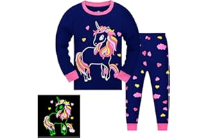 Codkkre Pyjama Fille Licorne Pyjama Enfant Coton Manches Longues Ensemble Pyjama 3-13 Ans