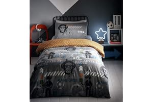 PERRY ELLIS Portfolio Kołdra dla graczy, w pełni odwracalna, świecąca w ciemności, poszewka na kołdrę dla nastolatków, zestaw pościeli dla dzieci, mieszanka bawełny, szara, pojedyncza