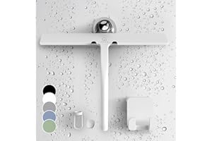 GÜTEWERK Raclette de Douche avec Support Ventouse - 28 cm Blanc - raclette de vitre pour Salle de Bain - Silicone INOX vitres Crochet Inclus Accessoires de Douche matériel de Nettoyage ménage