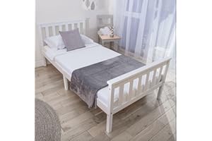 XEO HOME White 3ft Single Wooden Bed Frame Solid Pine Wood Furniture Shaker Stylish Finished Headboard High Foot End Adults Kids Teenagers 98X198X82cm (3ft-Single-Bed-Frame-Only)