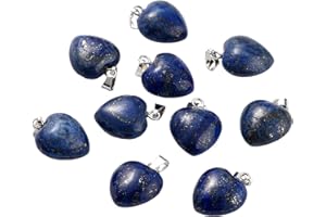 BEEFLYING 10 Pcs Natural Gemstone Heart Pendant Charms Lapis Lazuli Charms Healing Stone Pendants for Jewelry Making Crafts Supplies