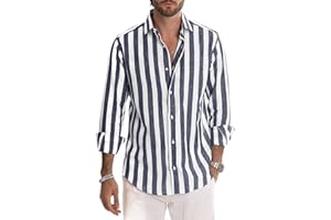 Meilicloth Camicia Uomo a Righe Cotone Manica Lunga Casual Lino Trama Western Regular Fit