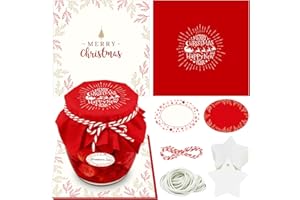 YANSYUN 30 Stoffhauben für Einmachgläser, Marmeladendeckchen Weihnachten Sets, Marmeladen-Deckchen, Inklusive Marmeladendeckchen, Marmeladen Etiketten Selbstklebend, Deko-Anhängern, Jute Garn, Justiergummi