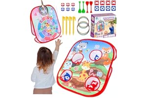 JIAJIAYI Dartscheibe Wurfspiel Gartenspiele für Kinder,5 in 1 Dinosaurier/Einhorn Wurfspiel Dartscheibe mit Dart,Sitzsack,Klettbälle,Ring Toss Dreiseitiges Zusammenklappbar Spielzeug Bean Bag Toss Set