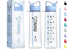 MANGO Sport Water Bottle With Straw - 900ml Motivational Water Bottle with Time Markings - Clear Water Bottle BPA Free Sports Bottles With Flip Nozzle And Leakproof Cap for Women and Men (Sky Blue)
