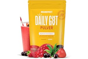 ‎BRAINEFFECT BRAINEFFECT DAILY GUT – Leckeres Probiotika Getränkepulver mit Ballaststoffen und Vitamine B6 + B12, Milchsäurebakterien zur Unterstützung des Darms, Berrenmixgeschmack – 240 Gramm