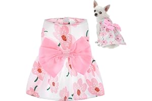 LARREL Dog Floral Dress, Cute Dog Dresses with Pink Bow, Pet Princess Dresses, Pink Floral Dogs Cat Clothes, Spring Summer Pet Clothes for Chihuahua, Yorkie, Puppy and Small Cats (XS Size)