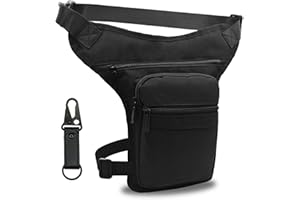 AHR Quality Marsupio da Gamba (grande capacità) Marsupio Moto Laterale Gamba Moto Hippie con cerniera, Marsupio lavoro militare 3 tasche e doppio fissaggio Unisex.., Nero, Unisex