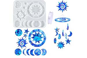 KAKOLOPT Solar Wind Chime Silicone Moulds Dream Catcher Resin Mold Kit, Sun Moon Star Resin Mold Kit, Epoxy Resin Molds Craft Casting for DIY Wind-Bell Decorations Eid Ramadan Homemade Garden Decor