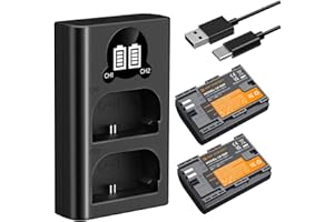 K&F CONCEPT LP-E6P Batería 2400mAh de Alta Capacidad 2 Ranuras Pantalla LCD Cargador Compatible con Canon EOS R5 Mark II, R5, R62, R6, R7 y Cámaras con Batería Serie LP-E6