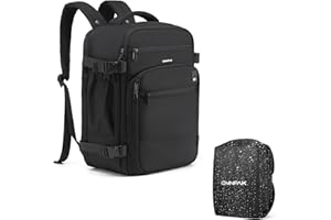 Omnpak Mochila Ryanair 40x20x25 con Funda para la Lluvia,Equipaje de Cabina 40x20x25cm,Bolso de Mano de 20L,Bolsa de Viaje Ecológica de Pet Reciclado,Negra