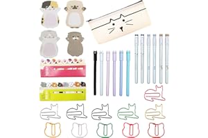 DUGYIRS 433 Pièces Chat Ensemble de Papeterie 360 Feuilles Notes Autocollantes de Chat Mignon 60 Pièces Chat Trombones 12 Pièces Stylos à Encre Gel pour Le Bureau Cadeaux D'amant de Chat D'école