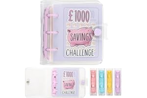 Mafeigu Mini Money Saving Binder with 25 Envelopes, ￡1000 Savings Challenge Book, Portable for Budgeting Cash Planner,School Class Prize Gift (Purple, ￡1000)