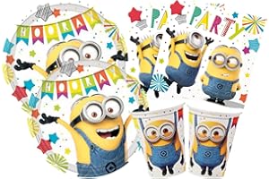 Isola Party Kit festa di compleanno Minions eco-friendly (24 piatti, 24 bicchieri, 32 tovaglioli) (2-6 anni)